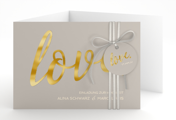 Hochzeitseinladung Glam A6 Doppel-Klappkarte grau gold