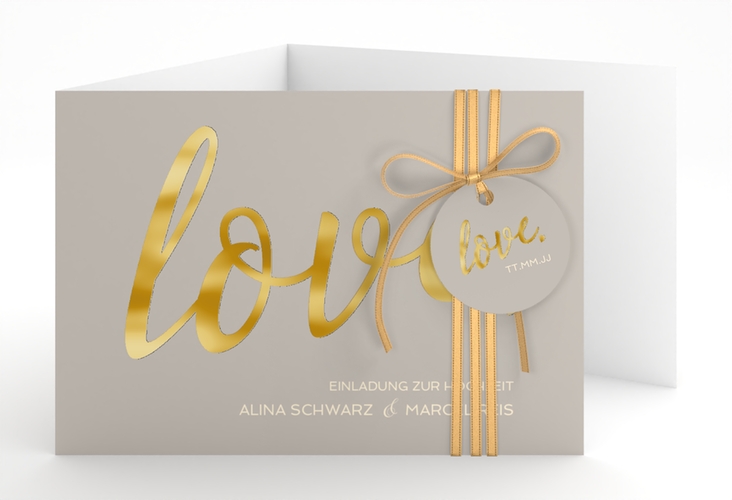 Hochzeitseinladung Glam A6 Doppel-Klappkarte grau gold