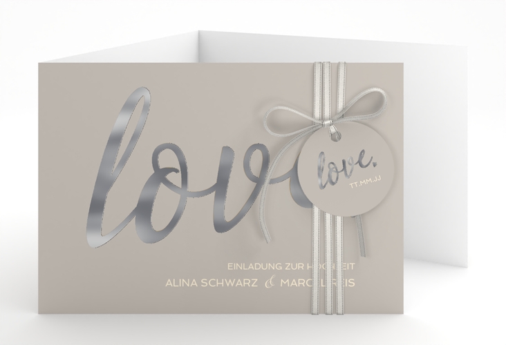 Hochzeitseinladung Glam A6 Doppel-Klappkarte grau silber