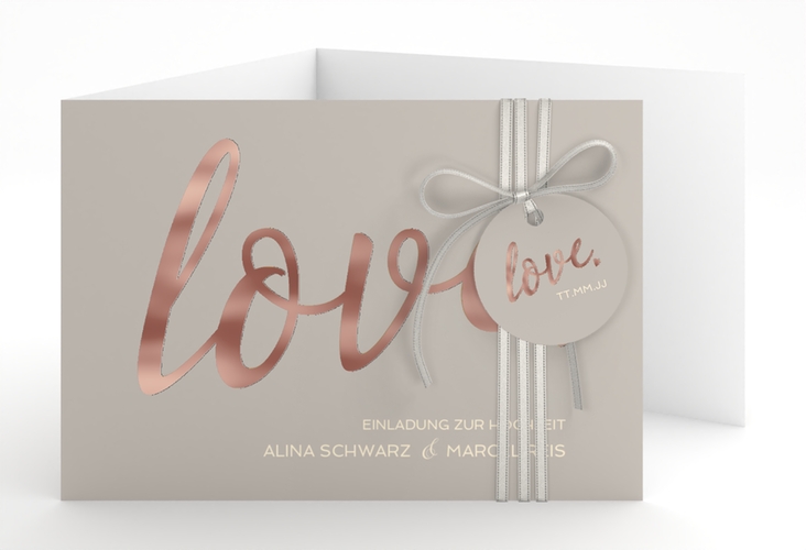 Hochzeitseinladung Glam A6 Doppel-Klappkarte grau rosegold