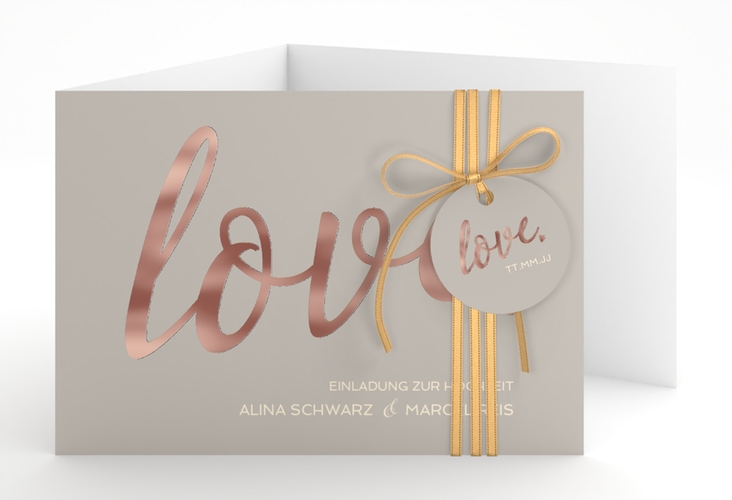 Hochzeitseinladung Glam A6 Doppel-Klappkarte grau rosegold