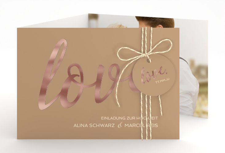 Hochzeitseinladung Glam A6 Doppel-Klappkarte beige rosegold