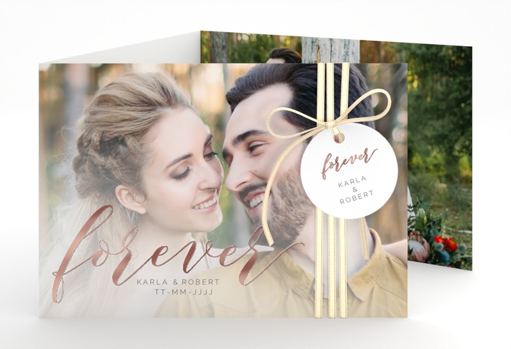 Hochzeitseinladung Promise A6 Doppel-Klappkarte weiss rosegold