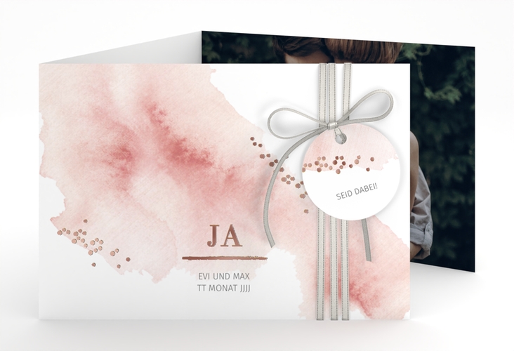 Hochzeitseinladung Pastell A6 Doppel-Klappkarte rosa rosegold