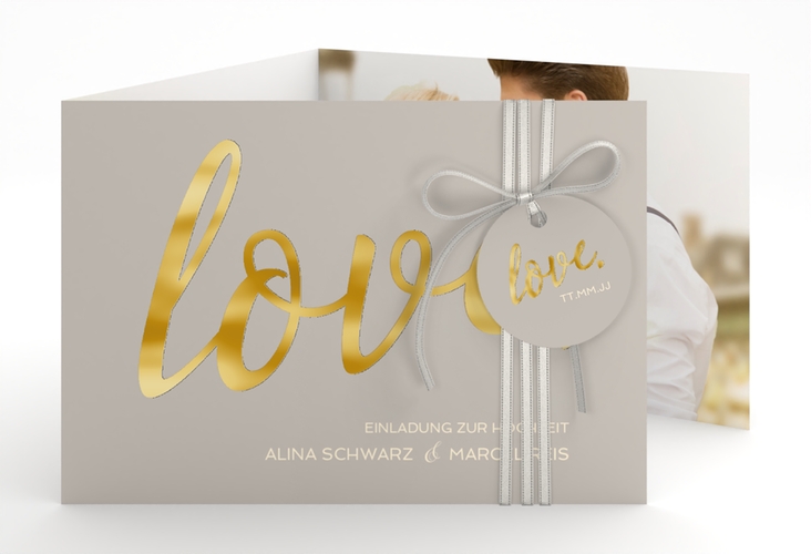 Hochzeitseinladung Glam A6 Doppel-Klappkarte grau gold