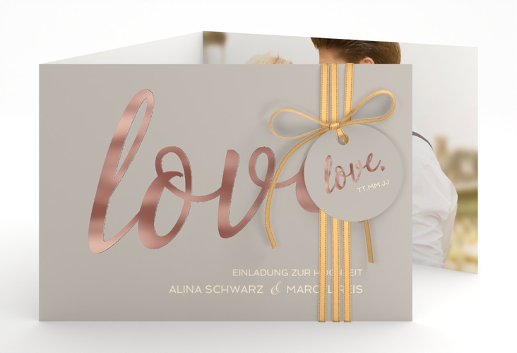 Hochzeitseinladung Glam A6 Doppel-Klappkarte grau rosegold