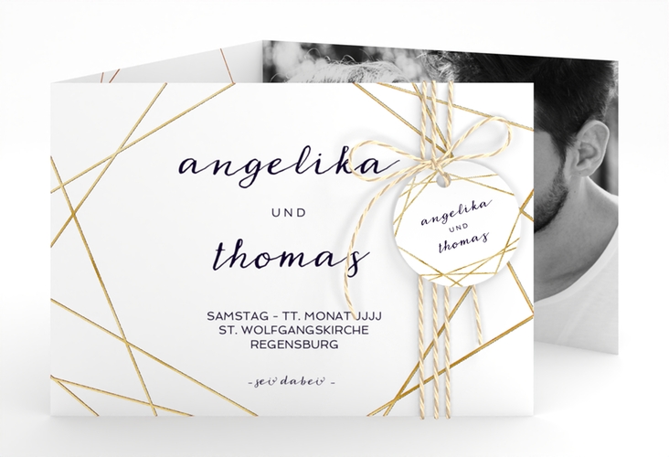 Hochzeitseinladung Asymmetry A6 Doppel-Klappkarte weiss gold