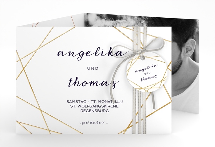 Hochzeitseinladung Asymmetry A6 Doppel-Klappkarte weiss gold