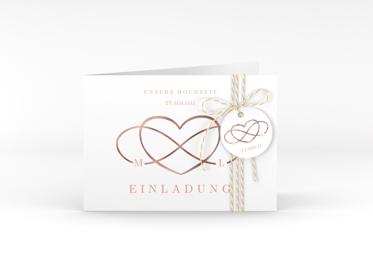 Hochzeitseinladung Infinity A6 Klappkarte quer apricot rosegold