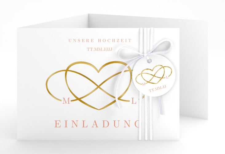 Hochzeitseinladung Infinity A6 Doppel-Klappkarte apricot gold