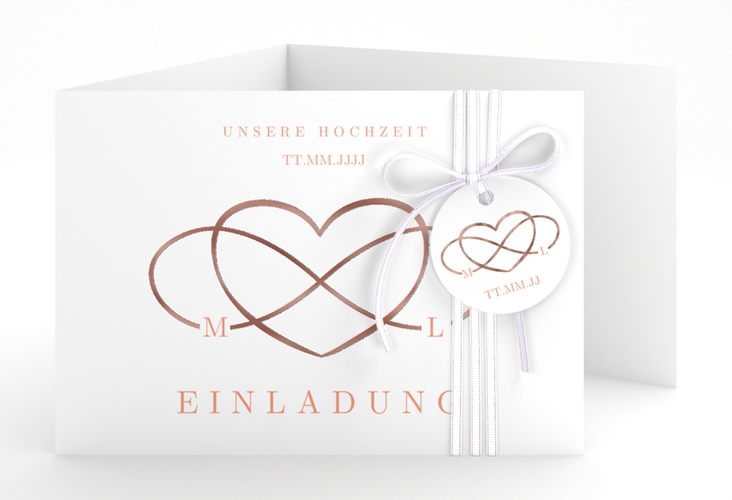 Hochzeitseinladung Infinity A6 Doppel-Klappkarte apricot rosegold