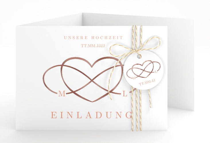 Hochzeitseinladung Infinity A6 Doppel-Klappkarte apricot rosegold