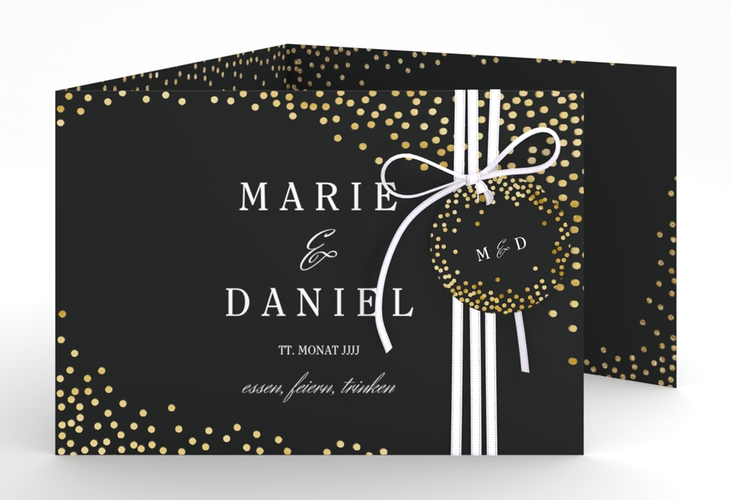 Hochzeitseinladung Glitter A6 Doppel-Klappkarte schwarz gold