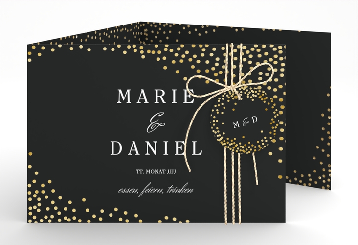 Hochzeitseinladung Glitter A6 Doppel-Klappkarte schwarz gold