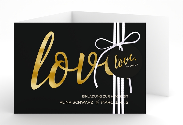 Hochzeitseinladung Glam A6 Doppel-Klappkarte schwarz gold