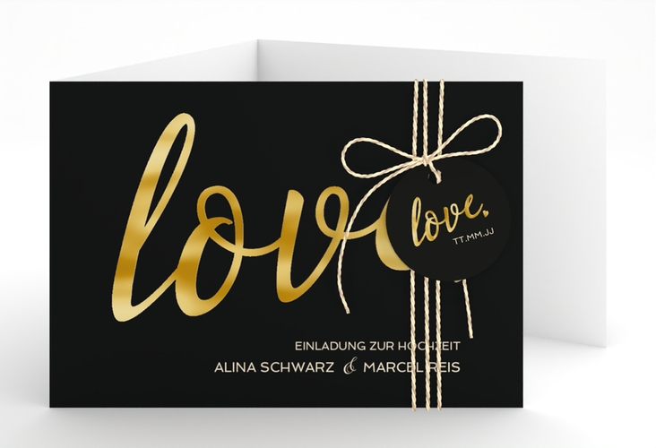 Hochzeitseinladung Glam A6 Doppel-Klappkarte schwarz gold