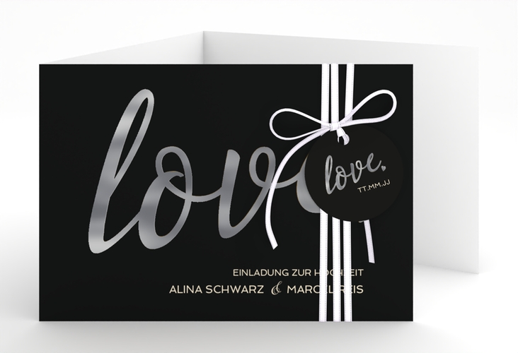 Hochzeitseinladung Glam A6 Doppel-Klappkarte schwarz silber