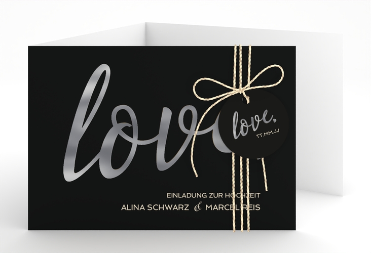 Hochzeitseinladung Glam A6 Doppel-Klappkarte schwarz silber