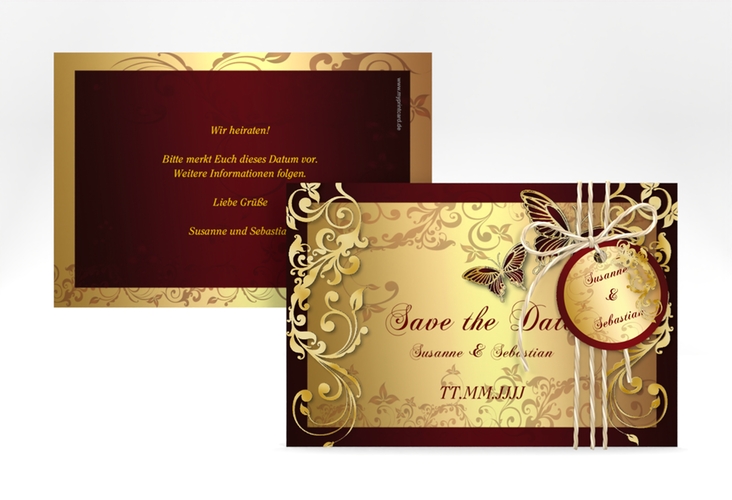 Save the Date-Karte Hochzeit Toulouse A6 Karte quer gold romantisch mit Schmetterlingen