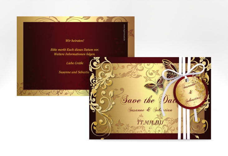 Save the Date-Karte Hochzeit Toulouse A6 Karte quer gold romantisch mit Schmetterlingen