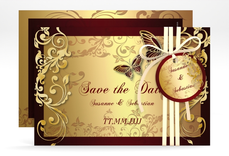 Save the Date-Karte Hochzeit Toulouse A6 Karte quer gold romantisch mit Schmetterlingen