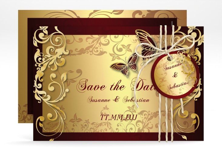 Save the Date-Karte Hochzeit Toulouse A6 Karte quer gold romantisch mit Schmetterlingen