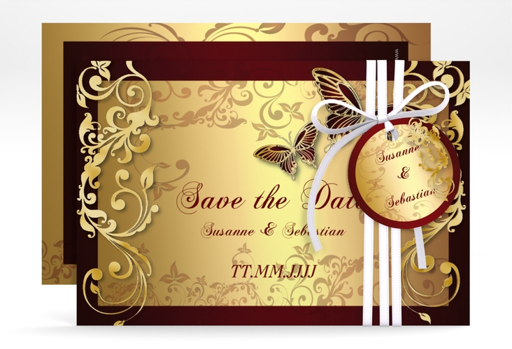 Save the Date-Karte Hochzeit Toulouse A6 Karte quer gold romantisch mit Schmetterlingen