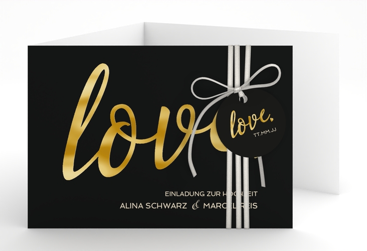 Hochzeitseinladung Glam A6 Doppel-Klappkarte schwarz gold