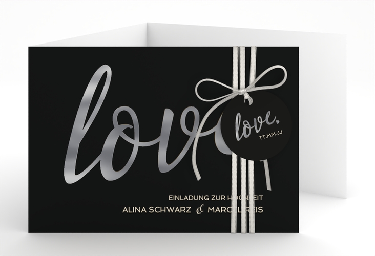 Hochzeitseinladung Glam A6 Doppel-Klappkarte schwarz silber