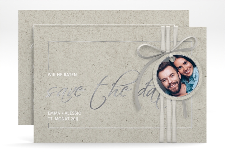 Save the Date-Karte Simple Line A6 Karte quer silber