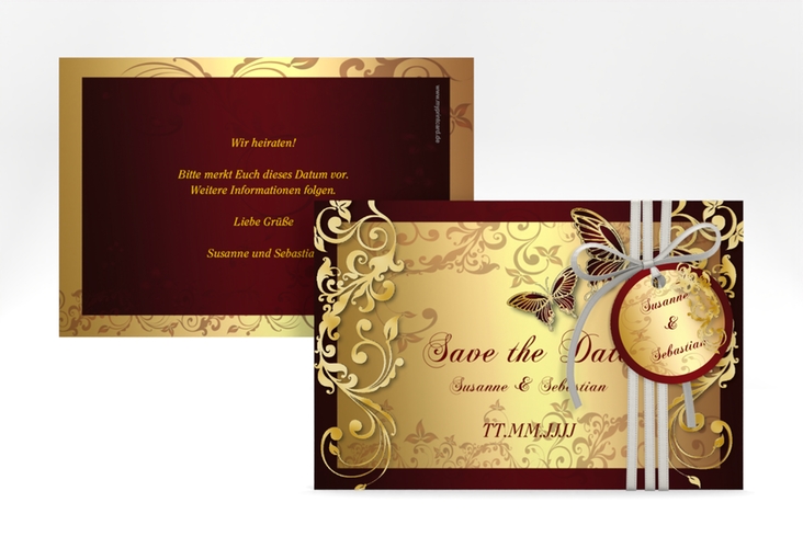 Save the Date-Karte Hochzeit Toulouse A6 Karte quer gold romantisch mit Schmetterlingen