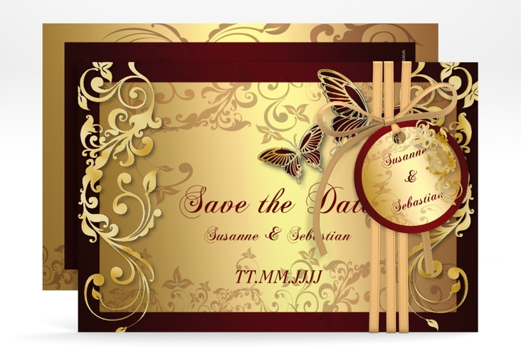 Save the Date-Karte Hochzeit Toulouse A6 Karte quer gold romantisch mit Schmetterlingen