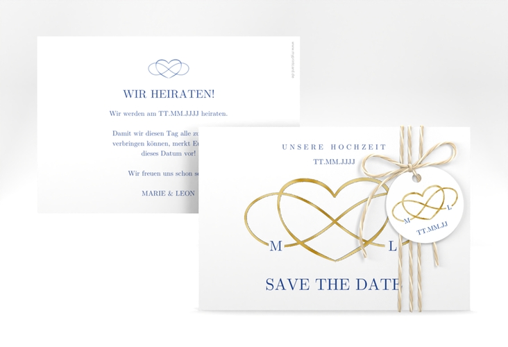 Save the Date-Karte Infinity A6 Karte quer blau gold