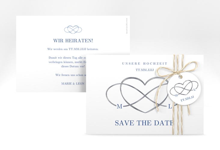 Save the Date-Karte Infinity A6 Karte quer blau silber