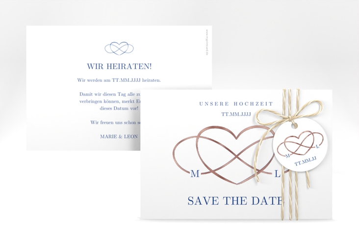 Save the Date-Karte Infinity A6 Karte quer blau rosegold