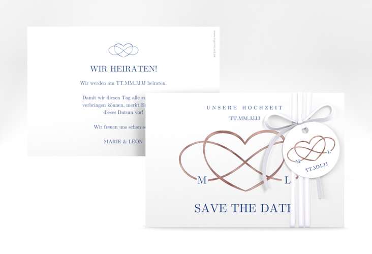 Save the Date-Karte Infinity A6 Karte quer blau rosegold