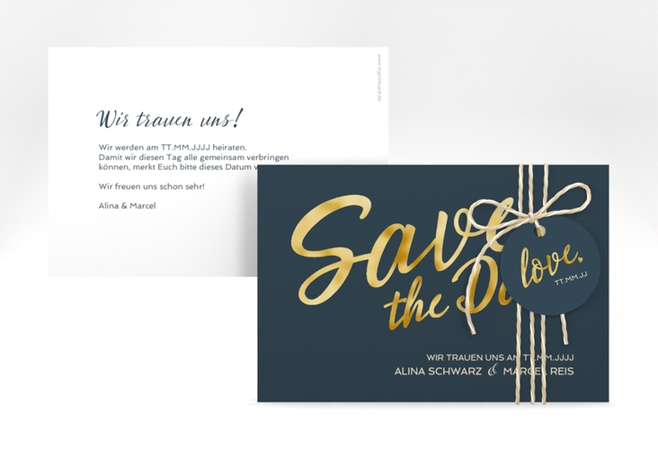 Save the Date-Karte Glam A6 Karte quer blau gold