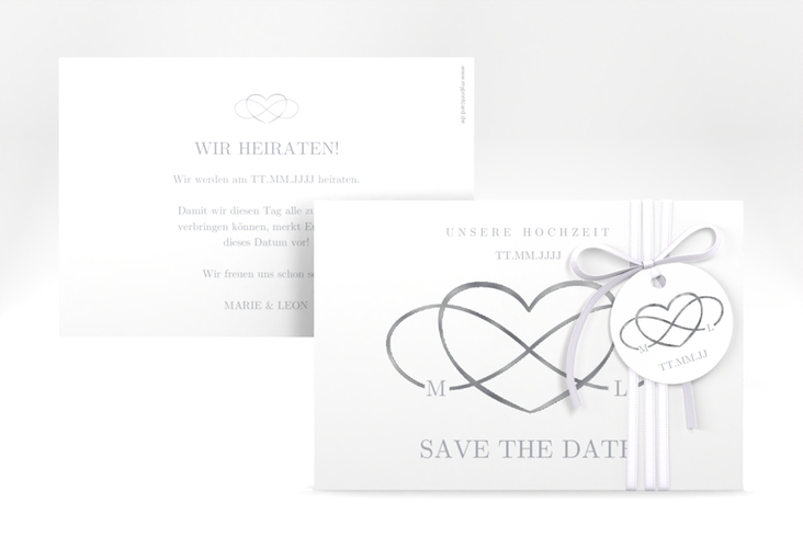 Save the Date-Karte Infinity A6 Karte quer grau silber