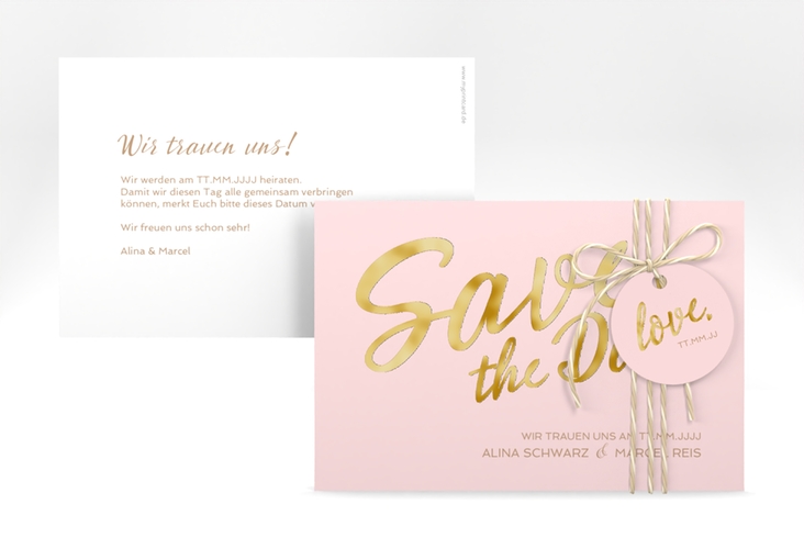 Save the Date-Karte Glam A6 Karte quer rosa gold