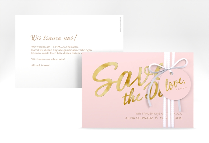 Save the Date-Karte Glam A6 Karte quer rosa gold