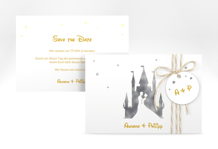 Save the Date-Karte Castle A6 Karte quer gold silber