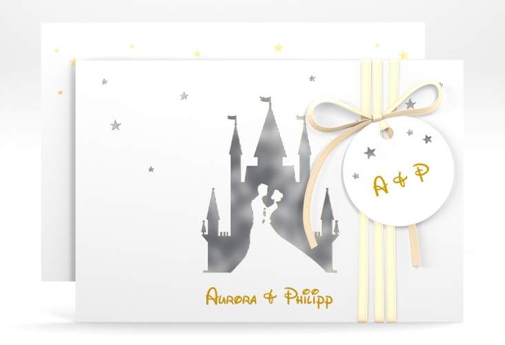 Save the Date-Karte Castle A6 Karte quer gold silber