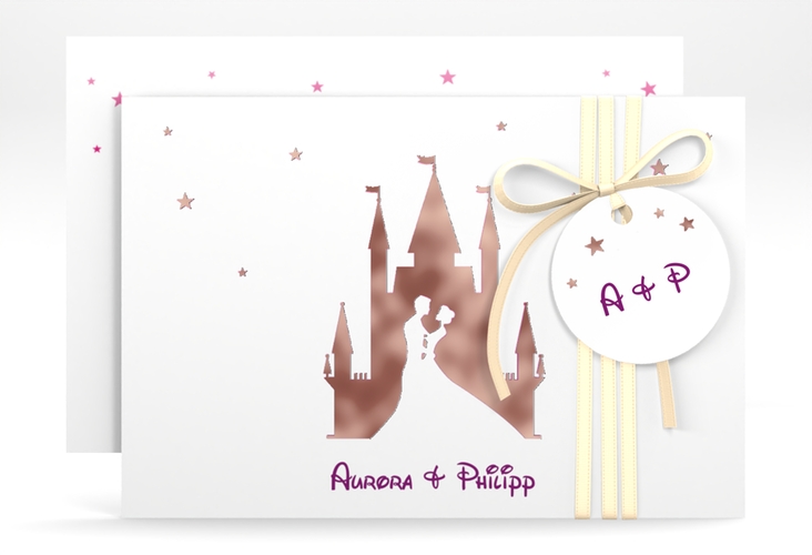 Save the Date-Karte Castle A6 Karte quer pink rosegold