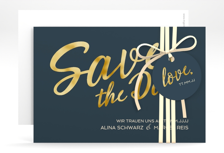 Save the Date-Karte Glam A6 Karte quer blau gold