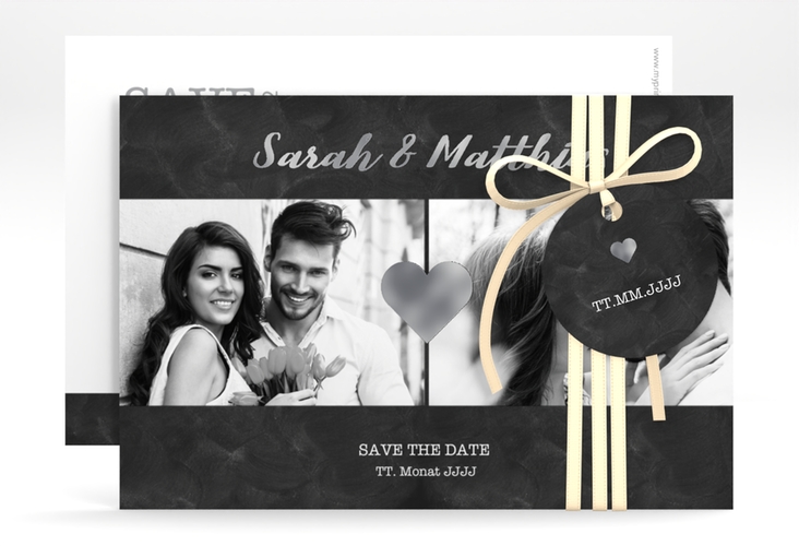 Save the Date-Karte Sparkly A6 Karte quer grau silber