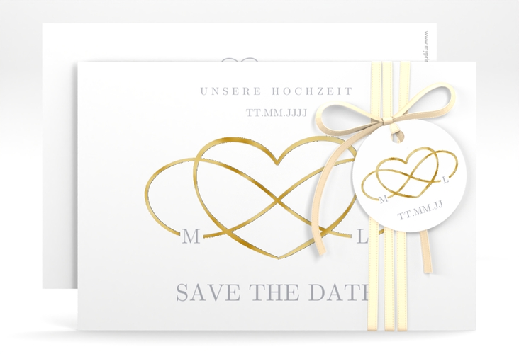 Save the Date-Karte Infinity A6 Karte quer grau gold