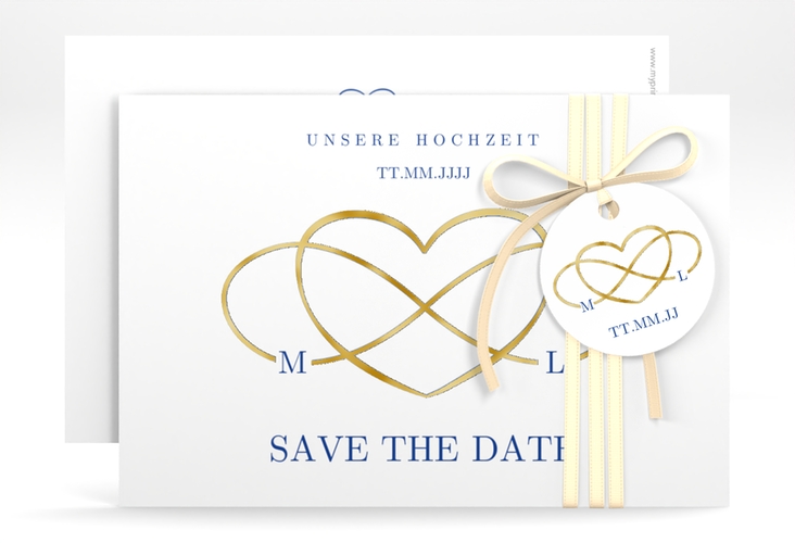 Save the Date-Karte Infinity A6 Karte quer blau gold