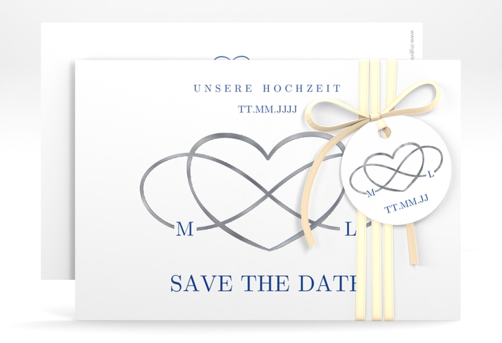 Save the Date-Karte Infinity A6 Karte quer blau silber