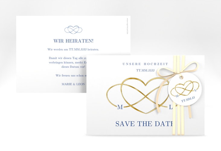 Save the Date-Karte Infinity A6 Karte quer blau gold