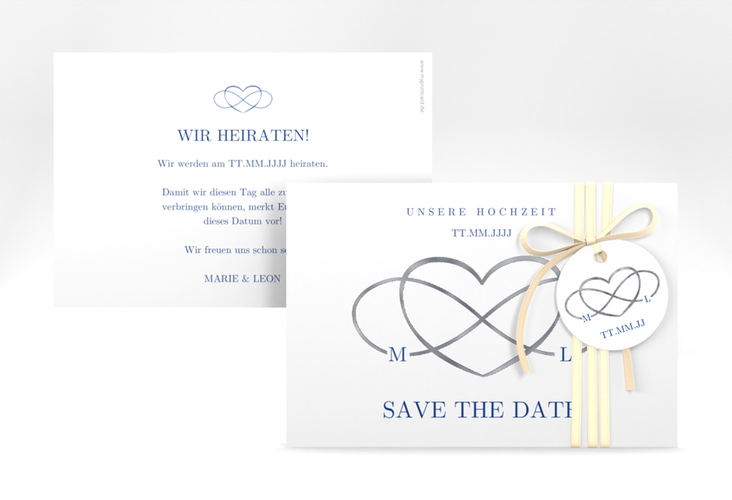 Save the Date-Karte Infinity A6 Karte quer blau silber